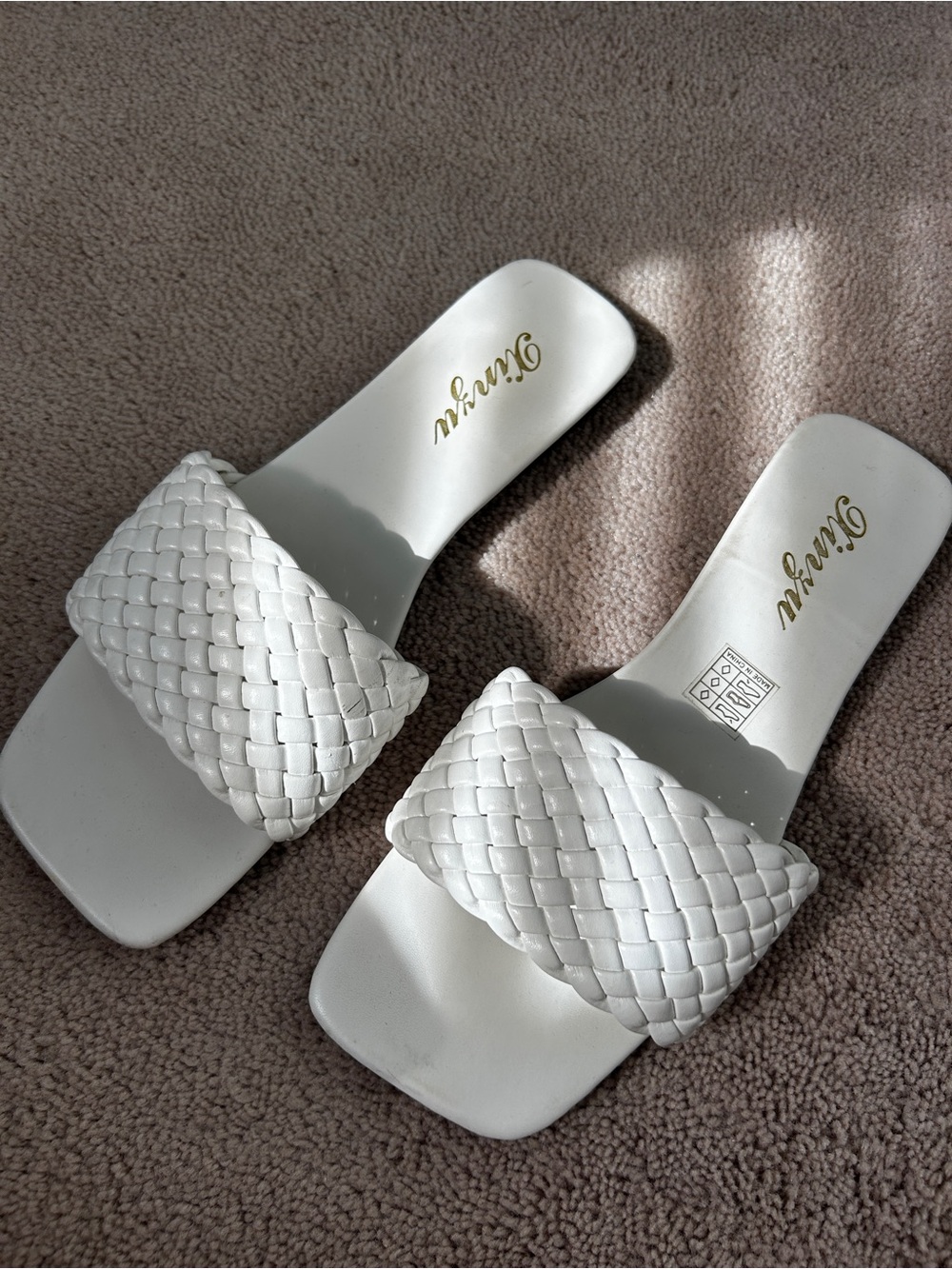 Slide Woven Strap Slide Sandals in White